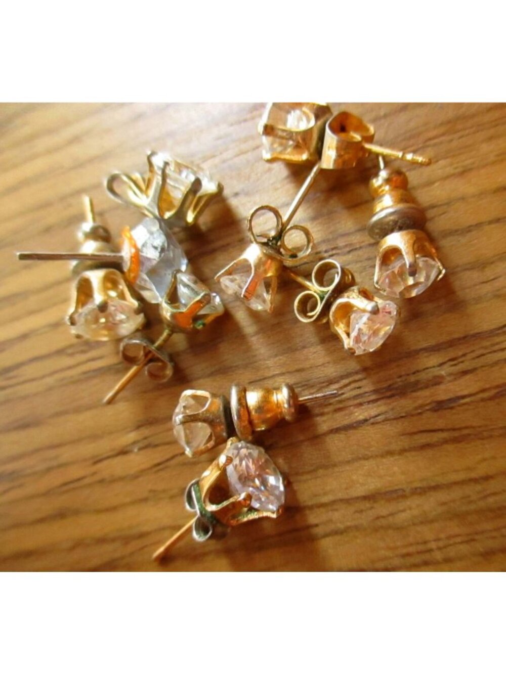 Lot 10 Vintage Rhinestone Stud Earrings Estate Gold-Tone Round Cut Crystal
